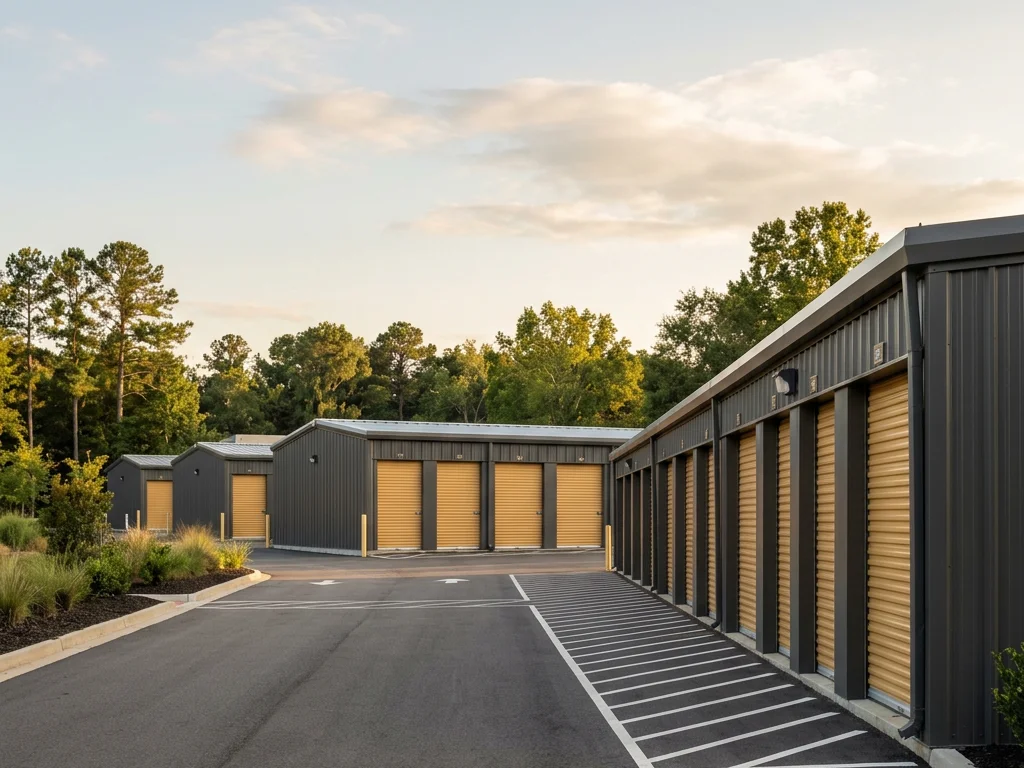 Illustrative self-storage facility with individual roll-up doors